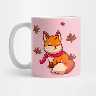 Cute Fox Sitting With Scarf In Autumn Cartoon Mug